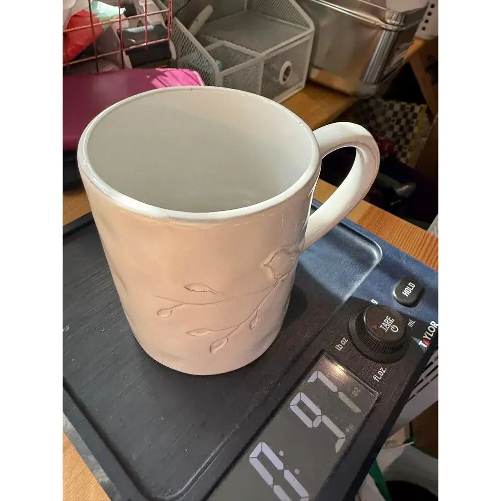 Embossed Bird Mug White Ceramic Farmhouse Cottagecore Coffee Cup